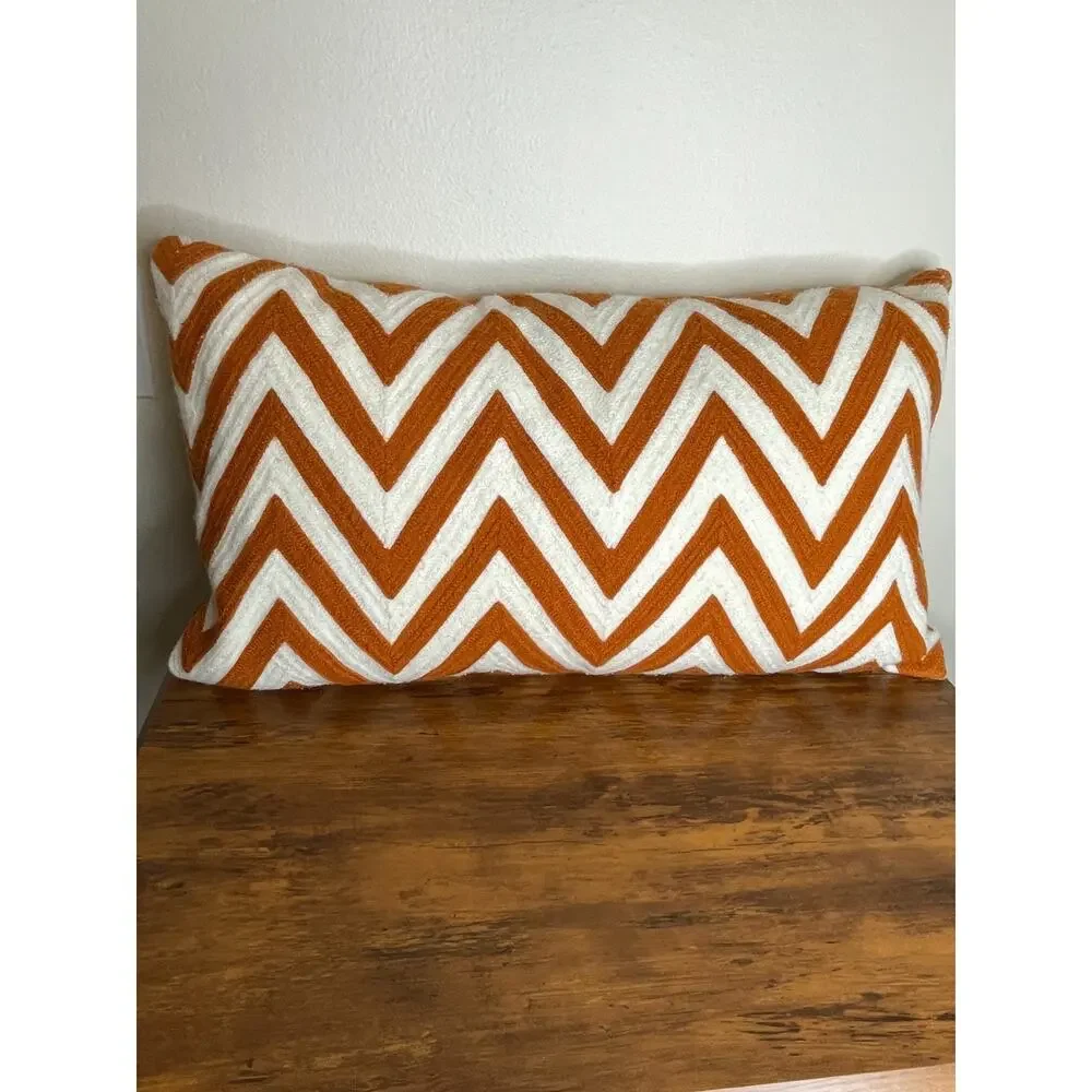 Pottery Barn Embroidered Chevron Lumbar Throw Pillow 16